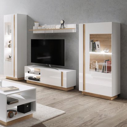 TV cabinet Skoky 138 cm oak with white (LED)