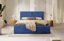 Upholstered bed 140/200 cm Farese navy blue Poso 05 with container and gas actuator corduroy