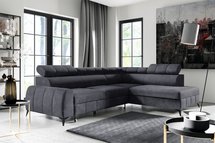 Corner sofa with sleeping function London L-shaped right side with storage Paros 06 velour