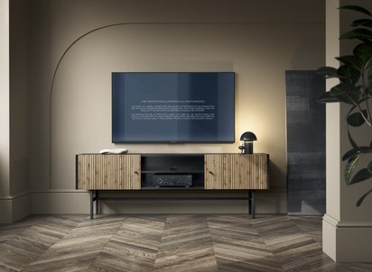 Divenos two-door TV cabinet with niches and slats 155 cmBlack