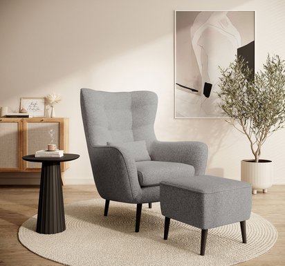 Vence Raven 06 lounge chair with footstool, black legs