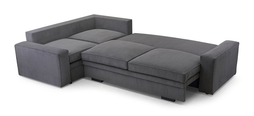 Figline L-shaped corner sofa with sleeping function with container Lincoln 90 corduroy left-hand side