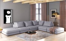 Mia L-shaped modular corner sofa with two poufs (Fabric: Grande 90)