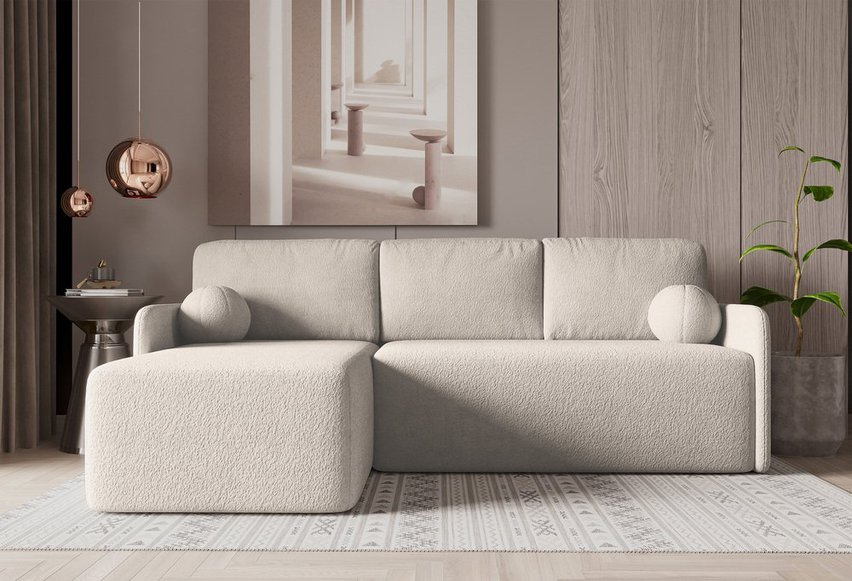 Corner sofa with sleeping function Bloom L-shaped with storage Abriamo 03 boucle universal