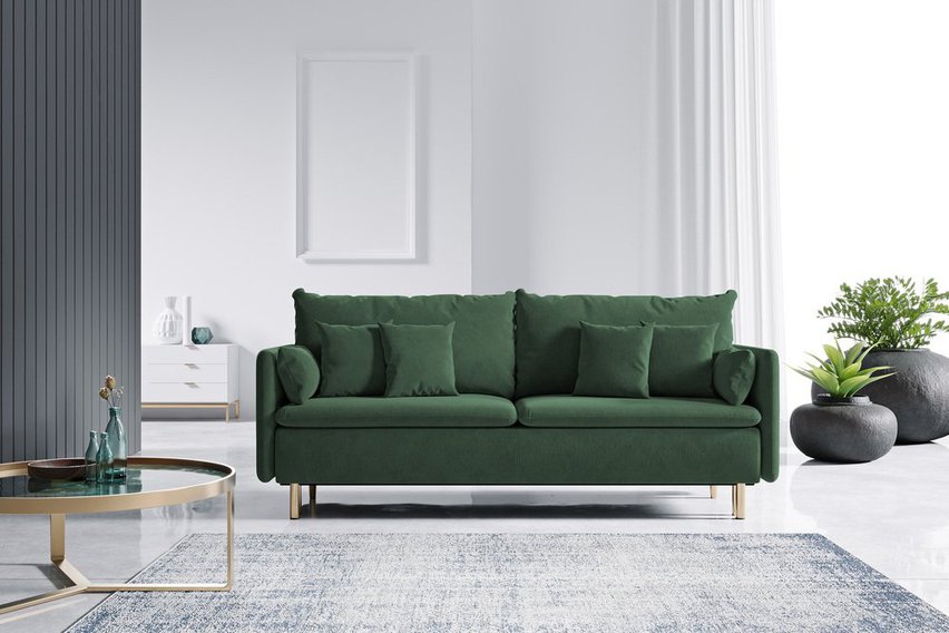 Gennario three-seater sofa bed with storage (Fabric: Cloud 39, Legs: Gold)