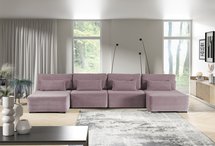 Corner sofa with sleeping function Moduliano U-shaped large with storage universal pink corduroy