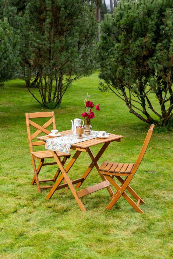 Bonnert balcony set pine wood table with two chairs honey