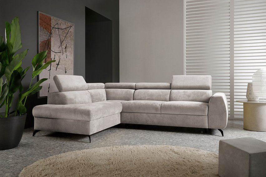 Hazryn L-shaped corner sofa bed with adjustable headrests and storage (Fabric: Cloud 81, Side: Left)