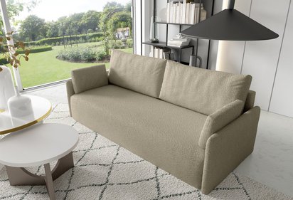 Mino sofa bed with Abriamo 3 boucle bedding container