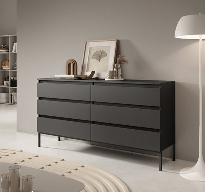 Bemmi Black six-drawer chest of drawers with black legs