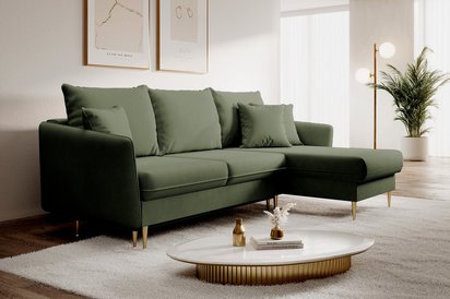 Three-seater corner sofa with sleeping function Volio Magic Velvet 2243 hydrophobic velvet universal golden legs