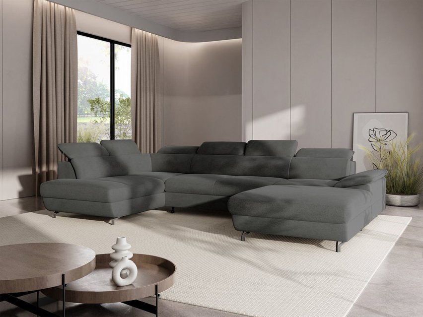 Corner sofa with sleeping function Lambo U-shaped Castel 93 with container, black legs, left-hand side