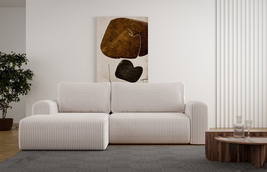 Corner sofa with sleeping function Lelu Tilia 01 L-shaped with a container, thick corduroy, left-hand side