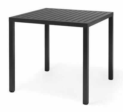 Garden set Cube square table 80 cm and 4 chairs with armrests Bora Nardi made of certified anthracite plastic