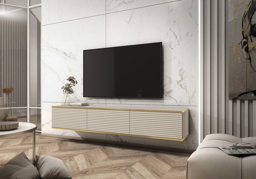 Mucalma TV cabinet 175 cm beige with gold lamella inserts RTV175MDFBEŻ