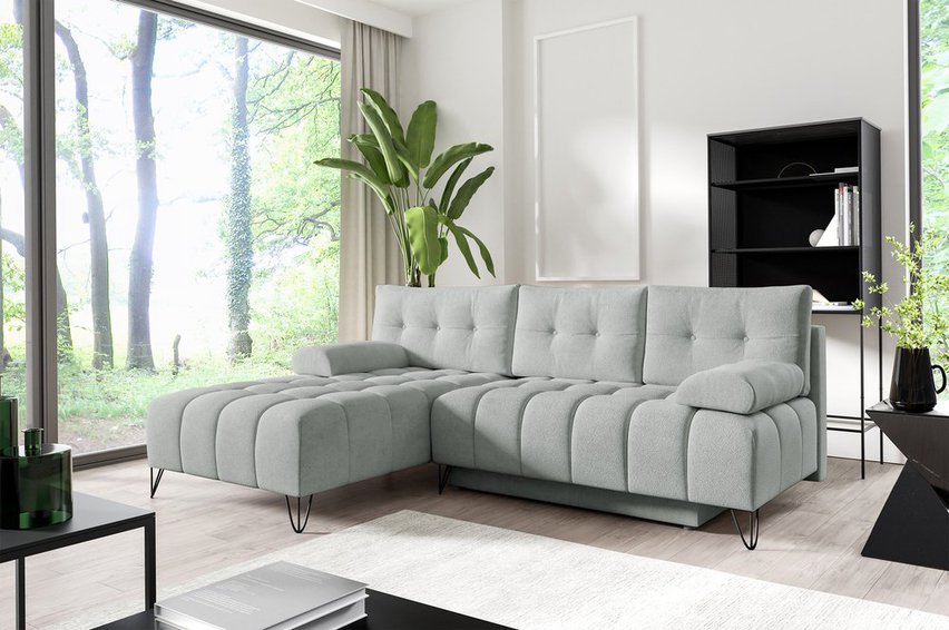 Bareli L-shaped corner sofa bed Amon 09 with a container, hydrophobic velvet, left-hand side