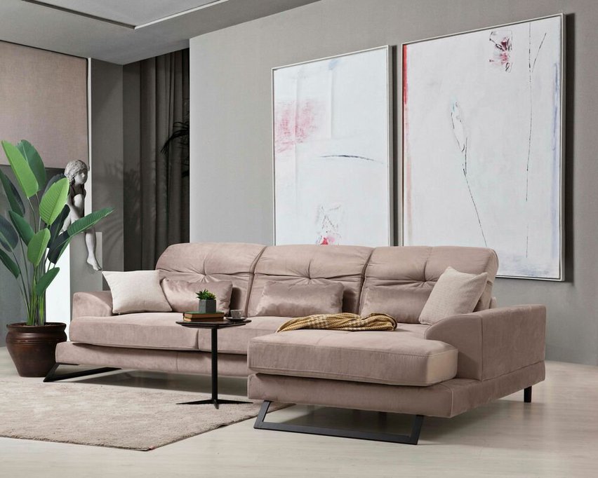 Corner sofa Terwince beige eco-leather right side