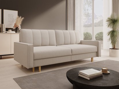 Derban three-seater sofa bed with storage, cream velvet, easy to clean