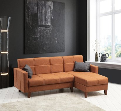 Corner sofa with sleeping function Desizes L-shaped right-hand side copper