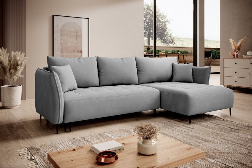 Minulo L-shaped corner sofa with sleeping function and storage (Fabric: Salvador 17, Side: Right)