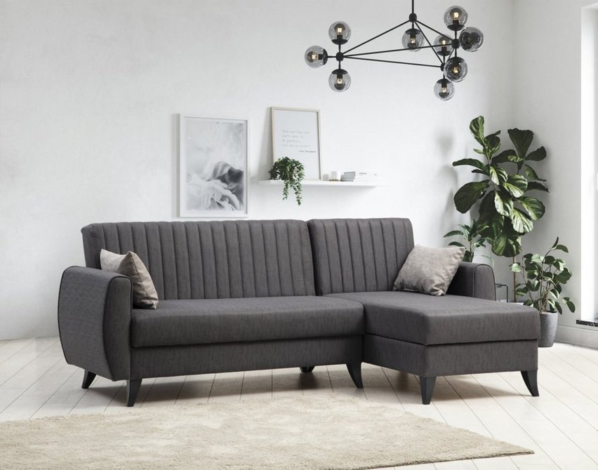 Compulle L-shaped corner sofa bed, dark gray