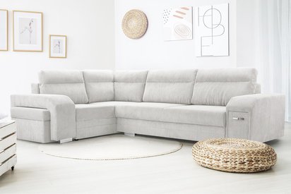 Umill L-shaped corner sofa with sleeping function with containers with a bar and a pouf Lincoln 83 left-hand side