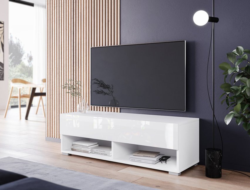 TV cabinet Wander 100 cm white matt / white gloss (Lighting: No)