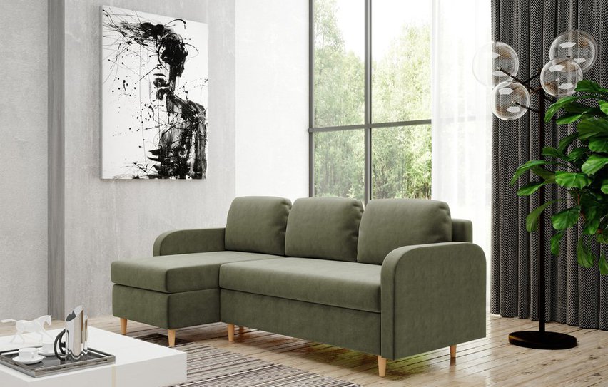 Corner sofa with sleeping function Parcully L-shaped with container universal Kronos 46 velour