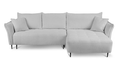 Minulo corner sofa with sleeping function, L-shaped, with storage, light gray, boucle, right-hand side