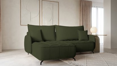 Corner sofa with sleeping function Arandes L-shaped with container Castel 39 easy-cleaning velvet left-hand side