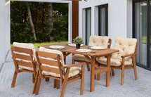 Avoints garden furniture set pine wood table with 4 chairs honey with beige cushions