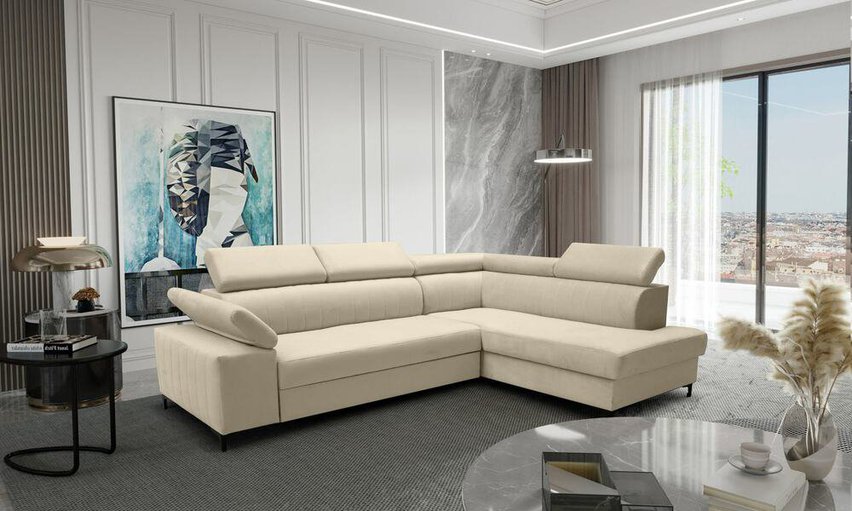 Tazzola L-shaped corner sofa bed with storage (Fabric: Manila 01, Side: Right)