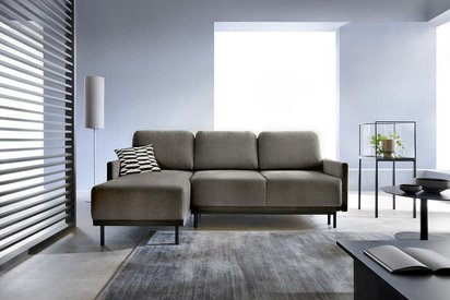 Hamiel L-shaped extendable corner sofa with universal container (Fabric: Rosario 456)