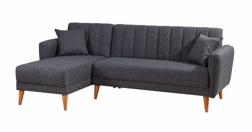 Corner sofa with sleeping function Rallion L-shaped linen dark gray left-hand side