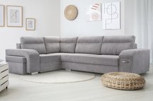 Umill L corner sofa bed with bar and pouffe (Fabric: Lincoln 86, Side: Left)