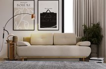 Marene three-seater sofa bed with storage, light beige, hydrophobic