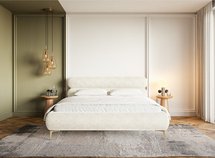 Upholstered bed 140x200 cm Roule with storage, metal frame Perfect Harmony 01 chenille, gold legs