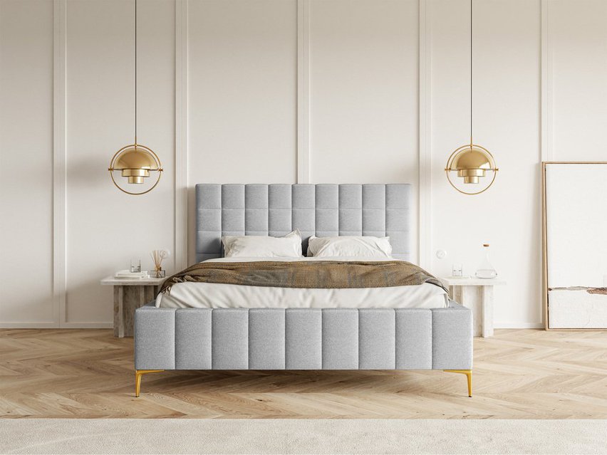 Upholstered bed 140x200 cm Szejlo with container, metal frame Raven 06 chenille