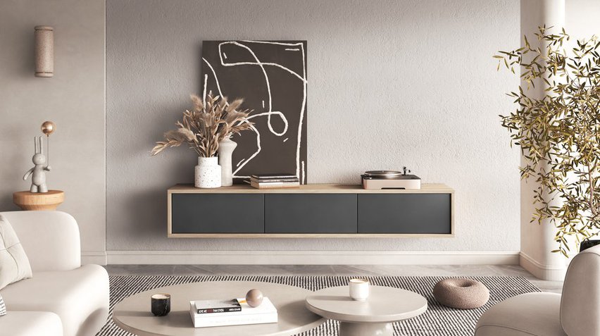 Moddern TV cabinet 180 cm with hanging option, oiled oak / anthracite