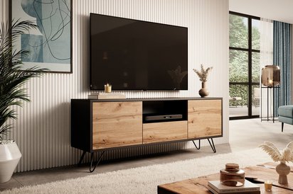 TV cabinet Ploystea 137 cm Black / oak wotan LED