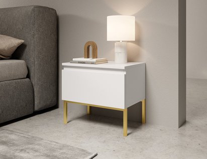 Bemmi white bedside table with golden legs