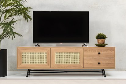 Crattale TV cabinet 180 cm with a natural rattan front