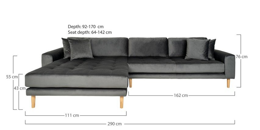 Dagmarri corner sofa 290 cm dark gray velvet left side