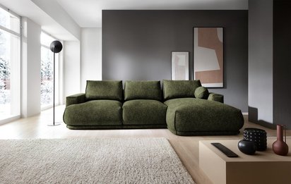 Divo L-shaped corner sofa with sleeping function, dark green, hydrophobic braid, right-hand side