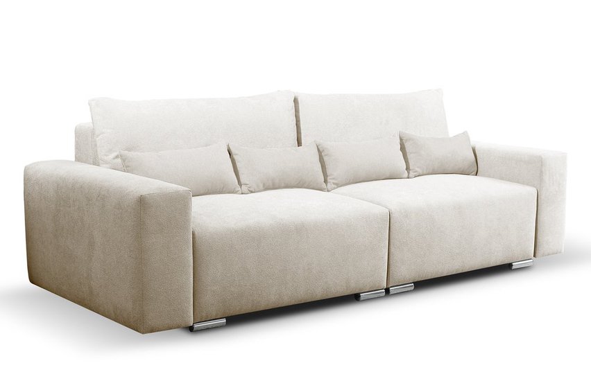 Dekira Aragon 03 three-seater sofa with storage in hydrophobic fabric, braided legs, silver