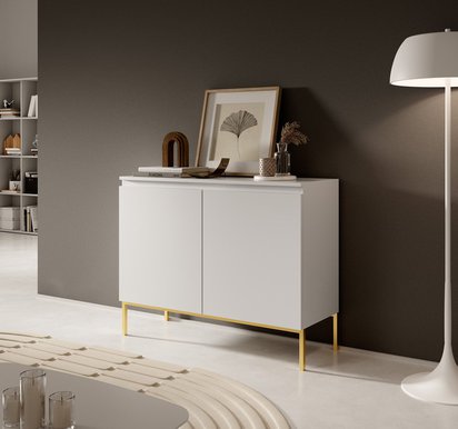 Bemmi two-door chest of drawers, 100 cm, white with gold legs