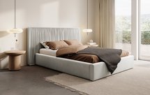 Upholstered bed 180x200 cm Toile with storage box and metal frame Opera pearl