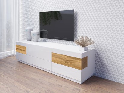 Galaka TV Cabinet with Six Drawers (White / Glossy White / Wotan Oak)