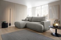 Divo Mini L-shaped corner sofa with sleeping function with a left-handed light gray boucle container