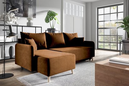 Corner sofa with sleeping function Dosso L-shaped Amon 24 with container hydrophobic velvet universal